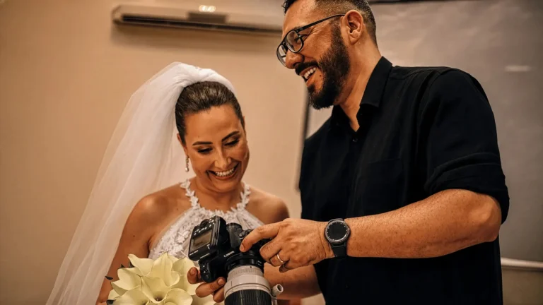 Fotógrafo registrando a noiva durante a sessão de fotos do casamento